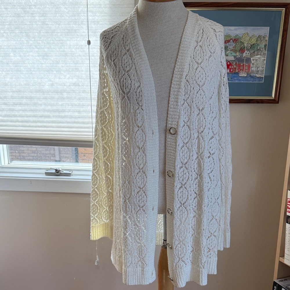 Jones New York White Lace Knit Cardigan